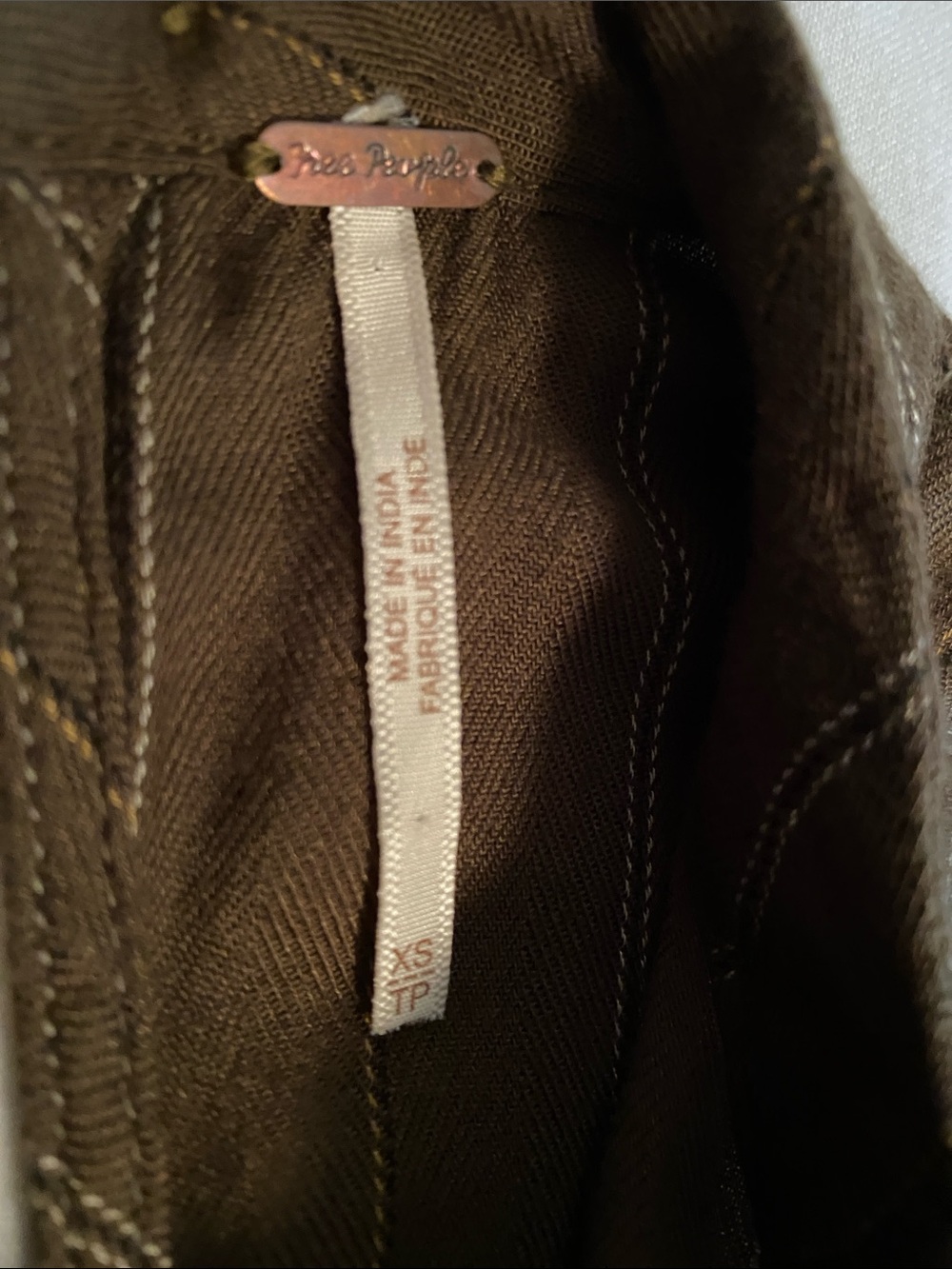 Free People Button Shoulder Long sleeve Blouse Olive Green Pinstripe Peplum Back - Picture 4 of 14